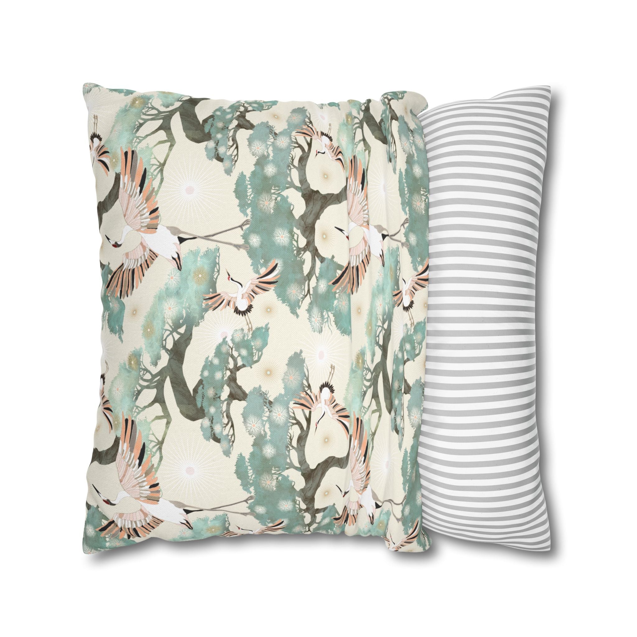 Cream Crane and Bonsai - Decorative Pillow Cover