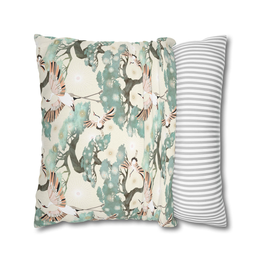 Cream Crane and Bonsai - Decorative Pillow Cover
