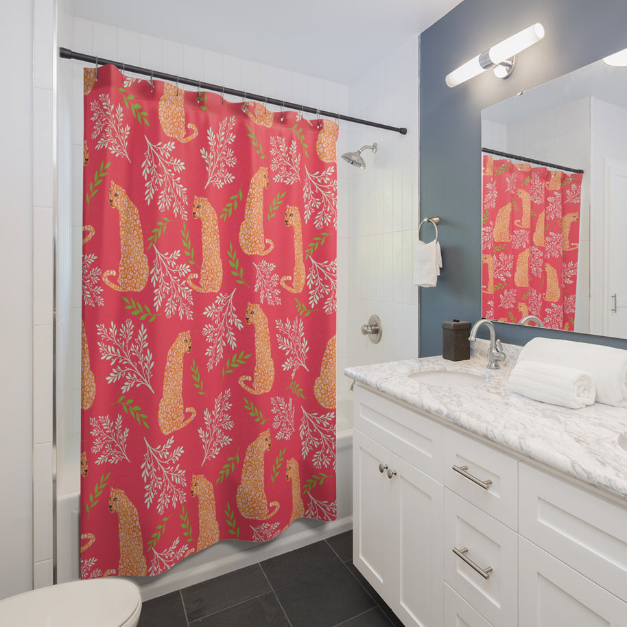 Botanical Leopard with Pink - Shower Curtain