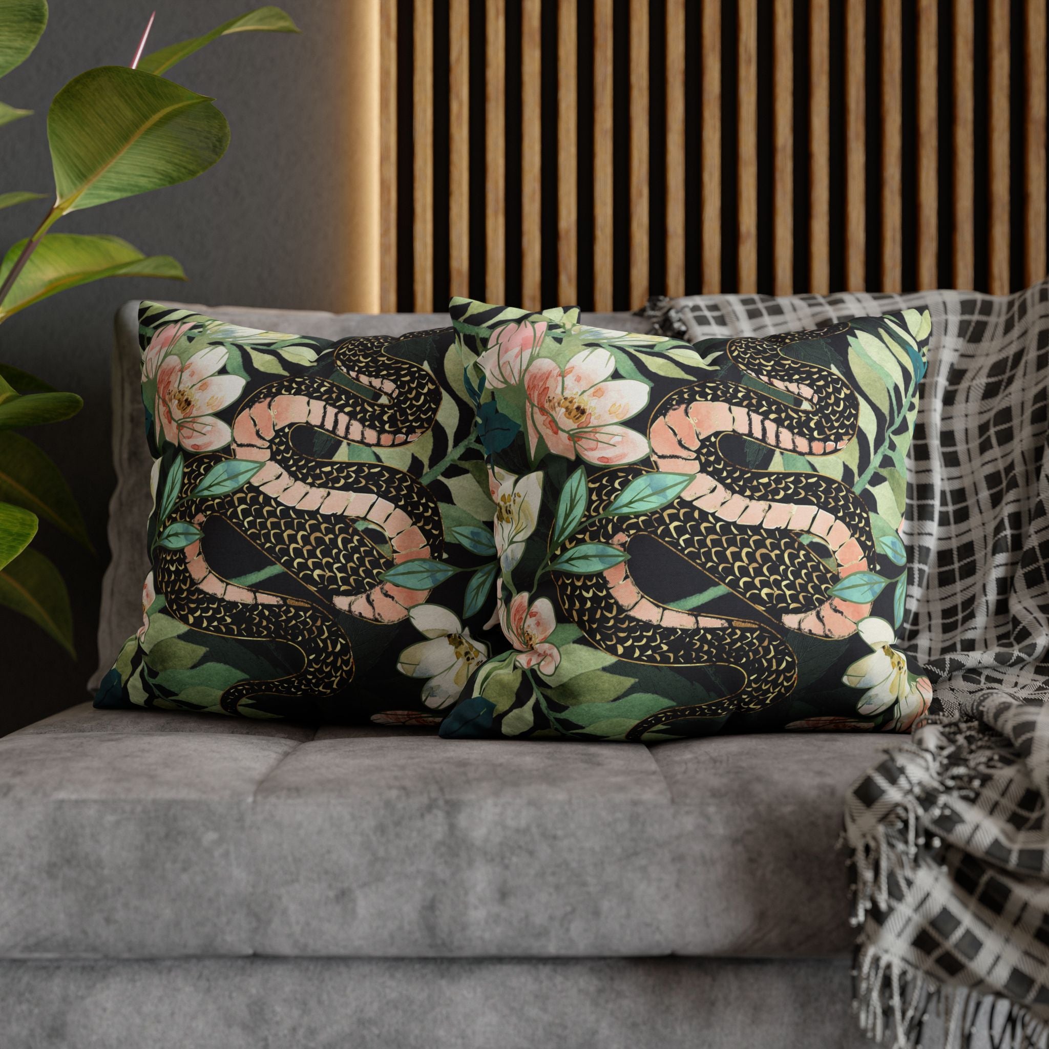 Floral Snake - Decorative Pillow Cover
