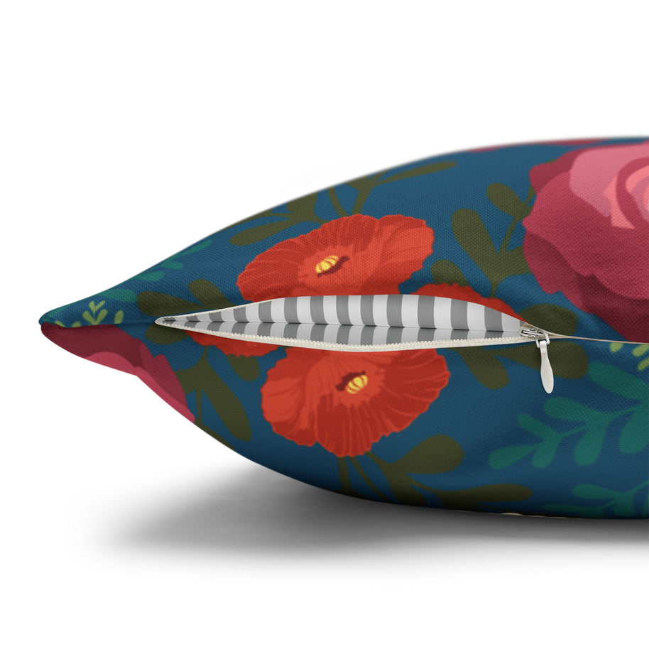 Vibrant Floral with Blue - Decorative Pillow Cover