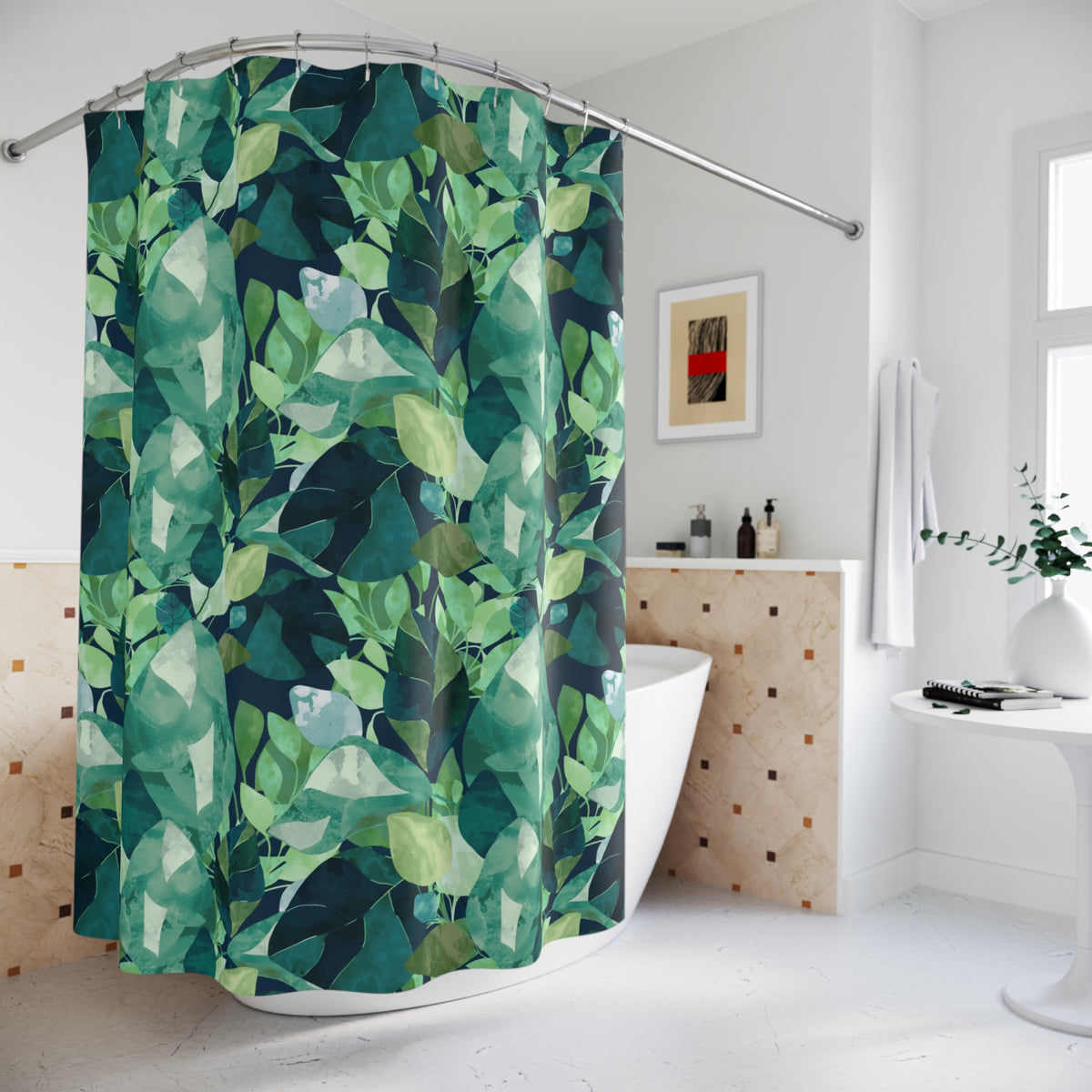Botanical Leaves with Navy - Shower Curtain