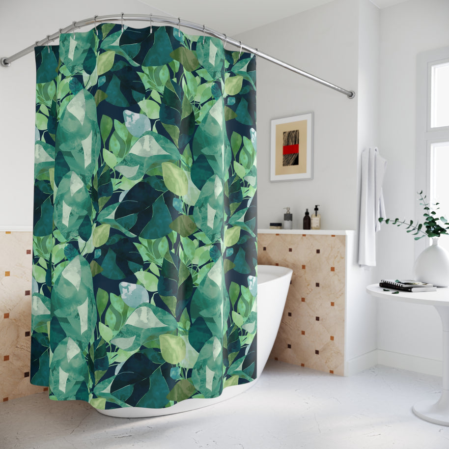 Botanical Leaves with Navy - Shower Curtain