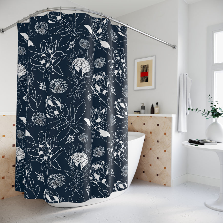 Protea Navy and White - Shower Curtain