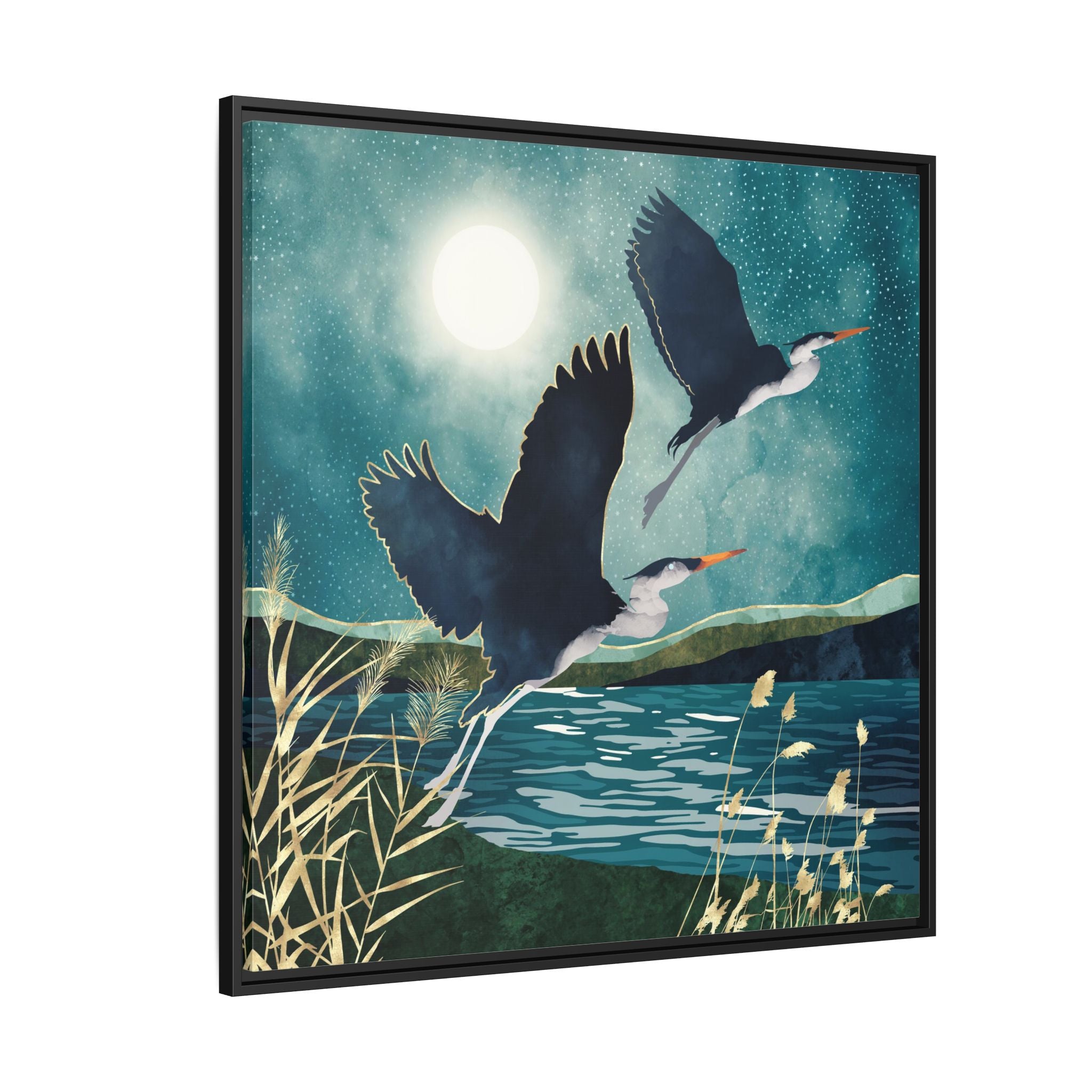 Evening Heron - Matte Canvas, Framed (Multi-color)