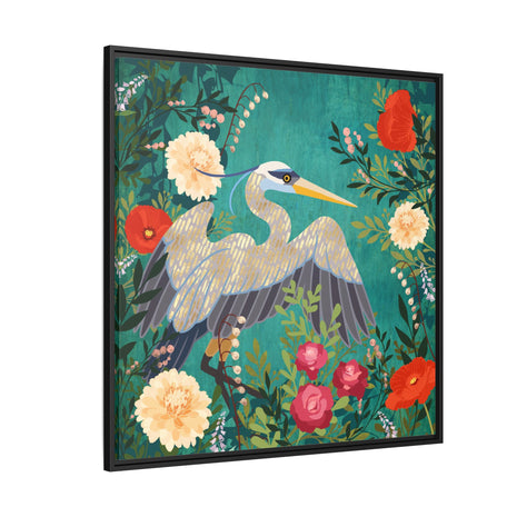Bohemian Floral Heron - Matte Canvas, Framed (Multi-color)