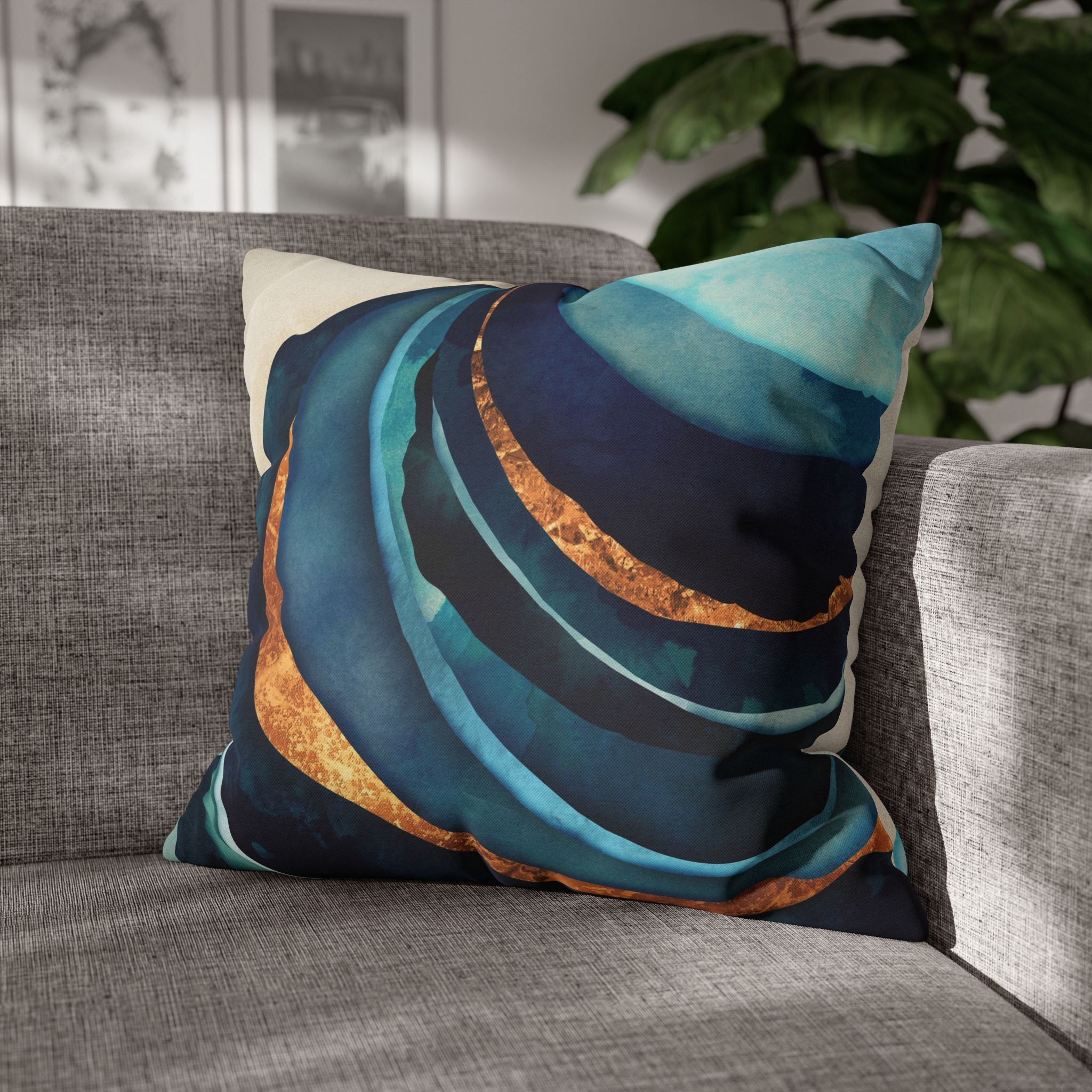 Abstract Blue with Gold  - Decorative Pillow Cover