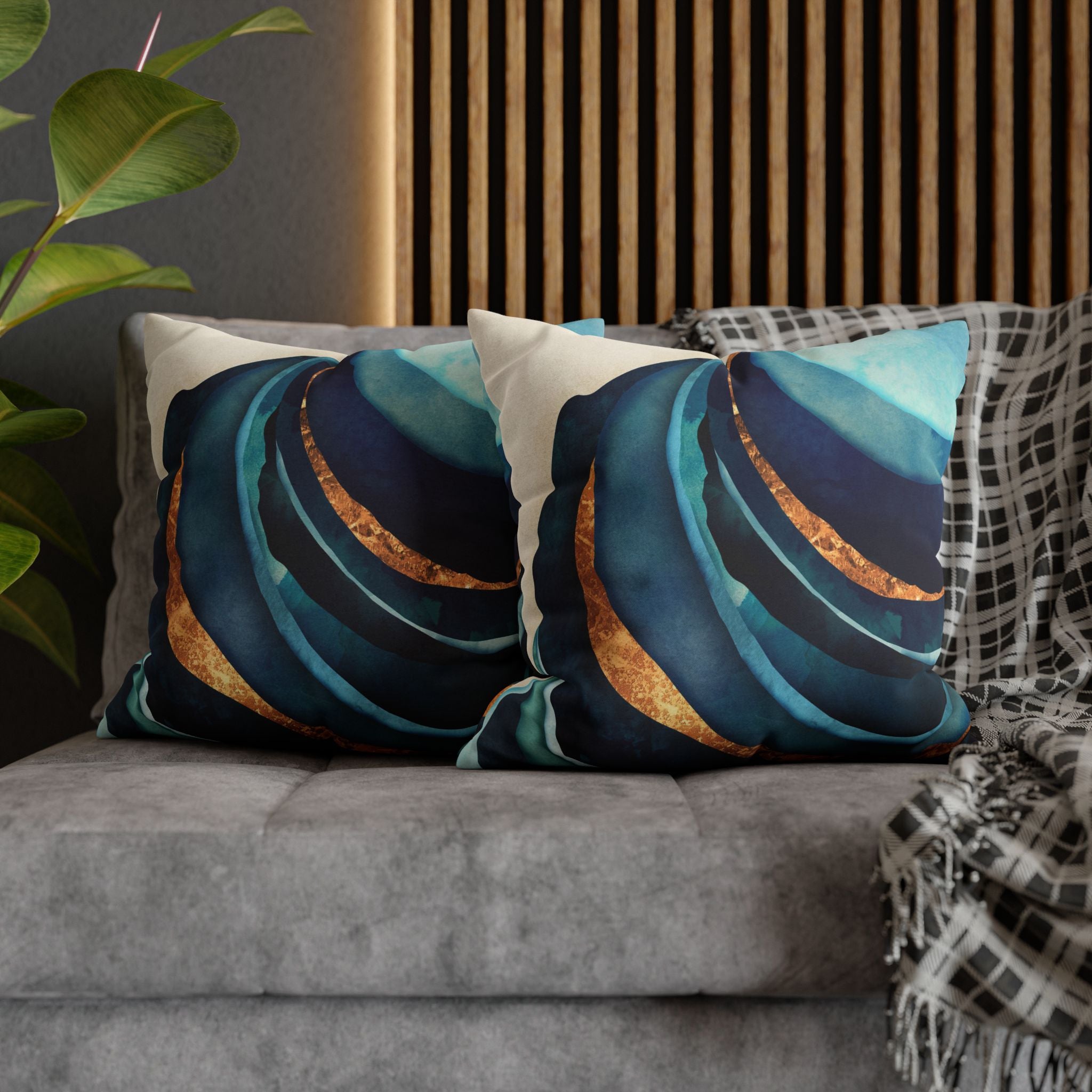 Abstract Blue with Gold  - Decorative Pillow Cover