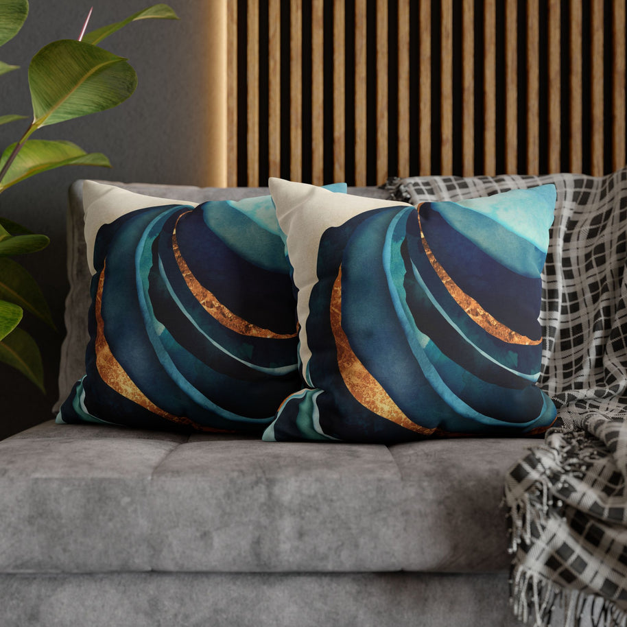 Abstract Blue with Gold  - Decorative Pillow Cover