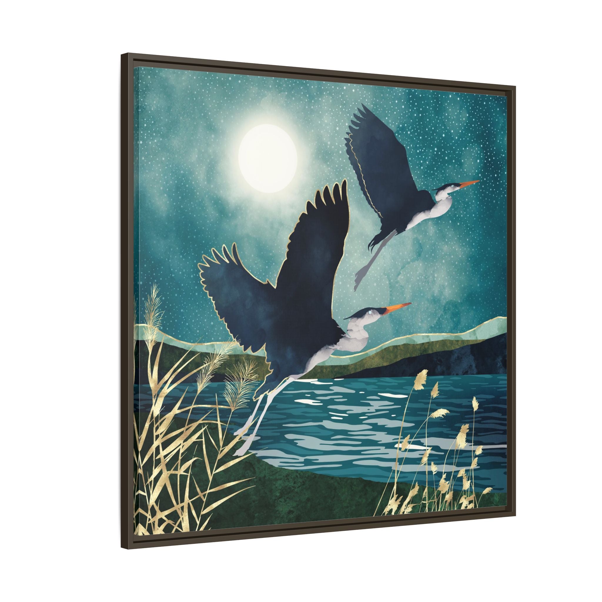 Evening Heron - Matte Canvas, Framed (Multi-color)