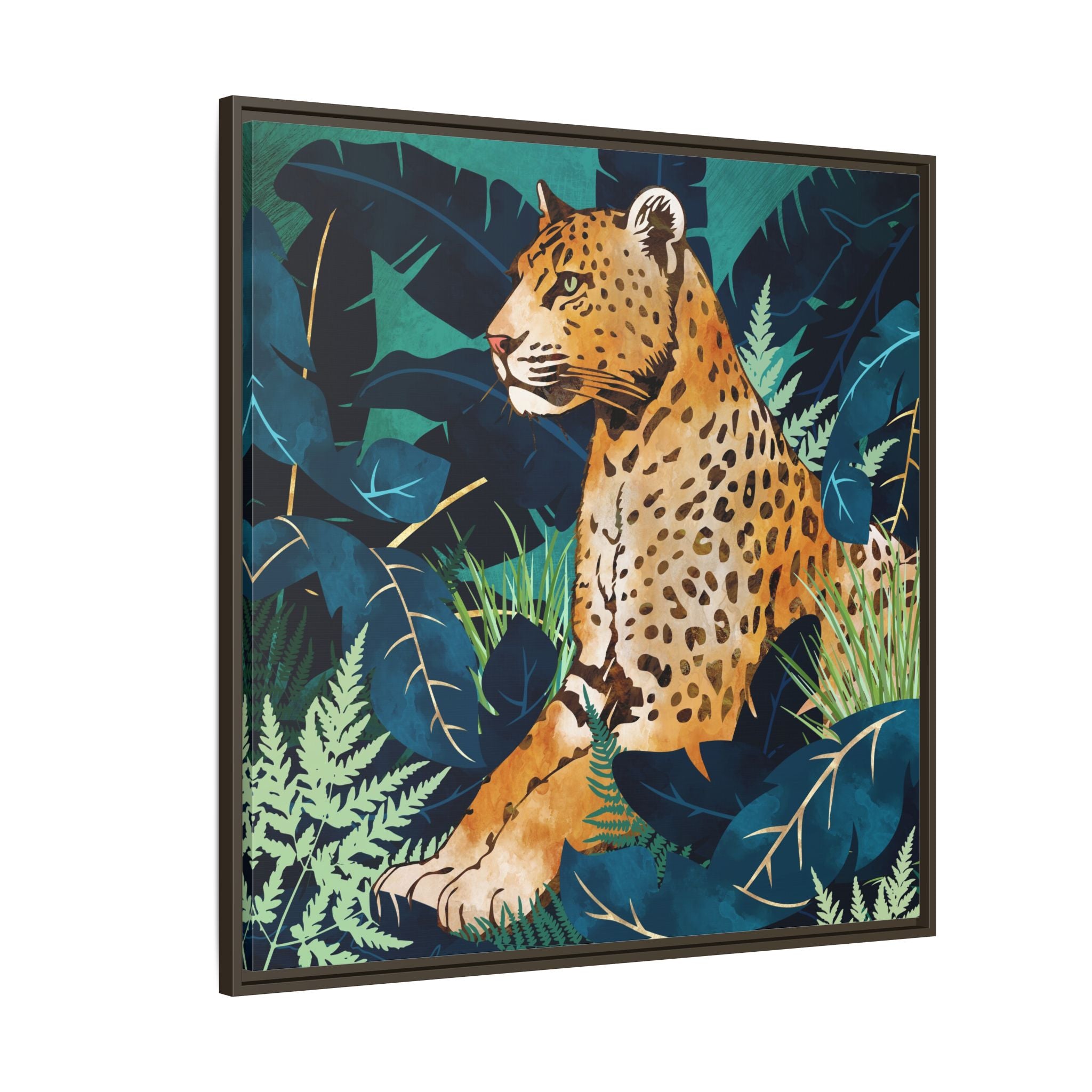 Leopard and Indigo Botanical - Matte Canvas, Framed (Multi-color)