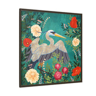 Bohemian Floral Heron - Matte Canvas, Framed (Multi-color)