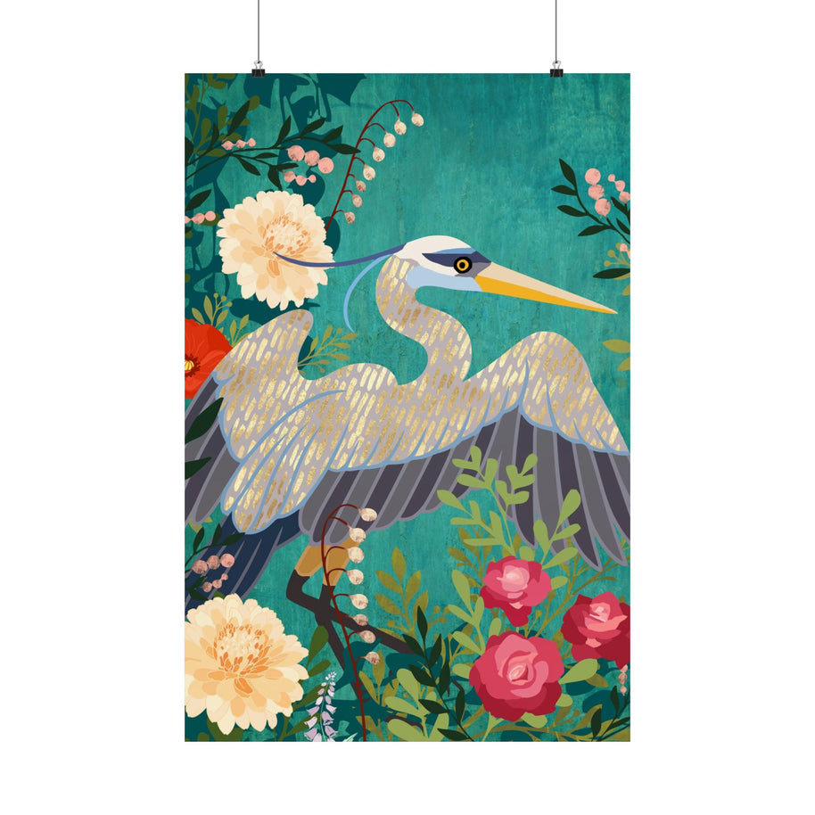 Bohemian Floral Heron - Poster Print - No Frame