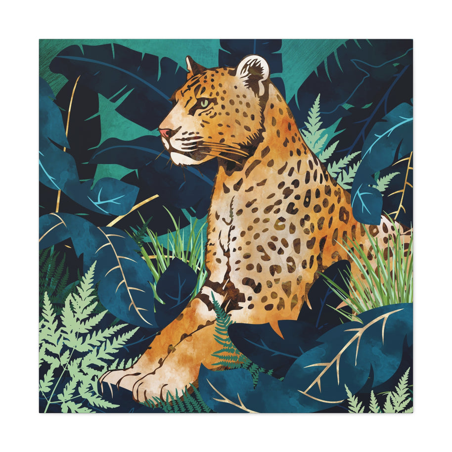 Leopard and Indigo Matte Canvas, Stretched, No Frame