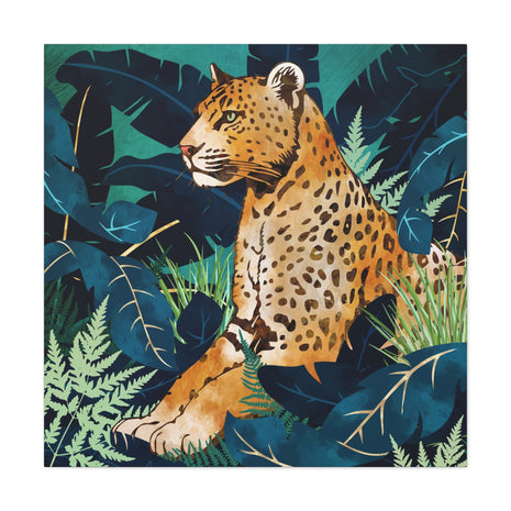 Leopard and Indigo Matte Canvas, Stretched, No Frame