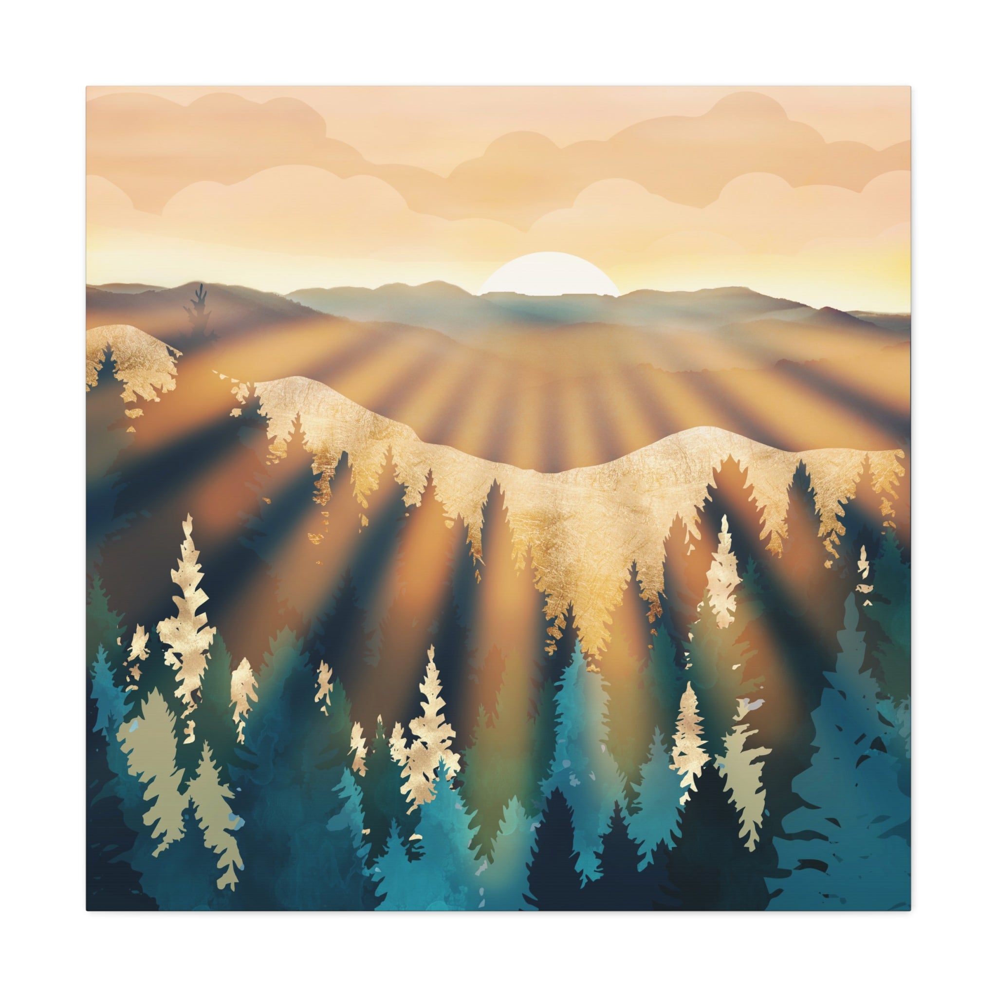 Blue Forest Sunrise Matte Canvas, Stretched, No Frame