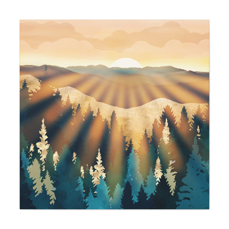Blue Forest Sunrise Matte Canvas, Stretched, No Frame