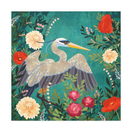 Bohemian Floral Heron Matte Canvas, Stretched, No Frame