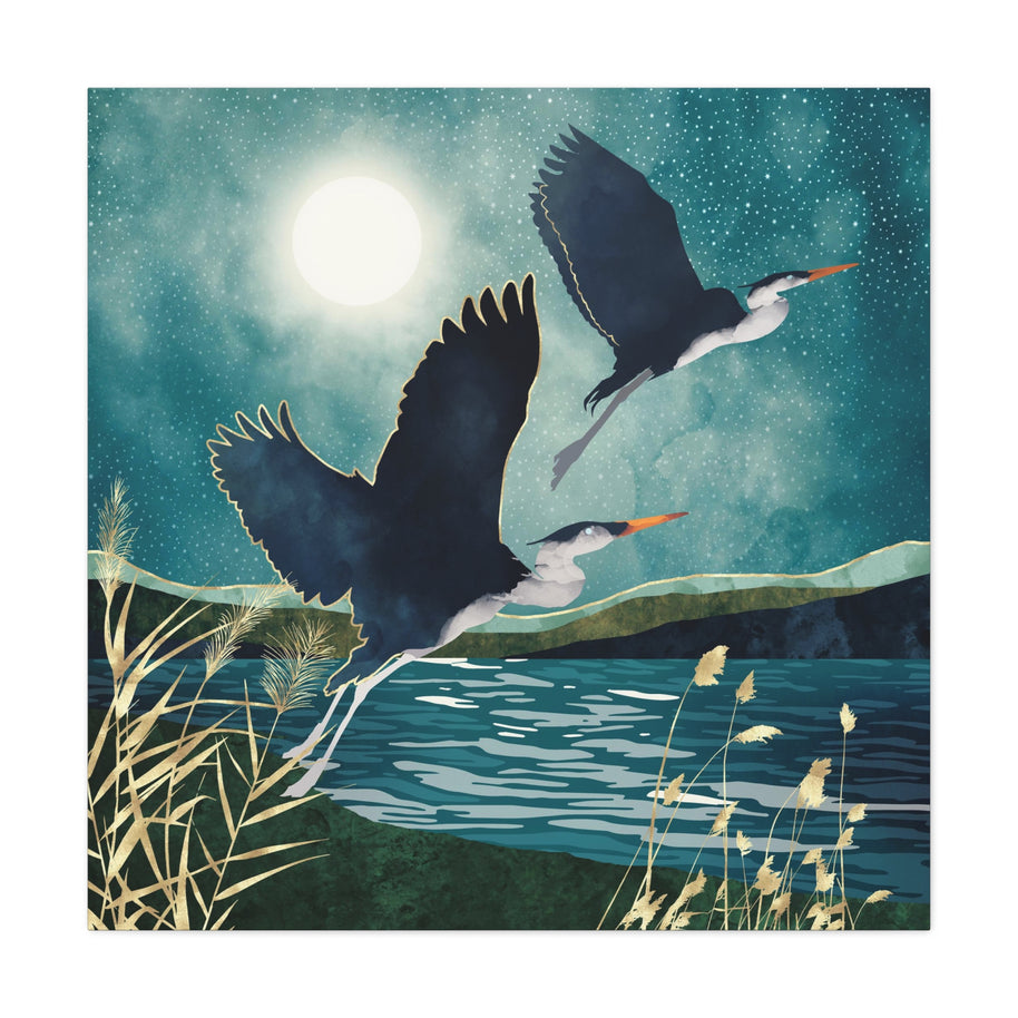Evening Heron Matte Canvas, Stretched, No Frame