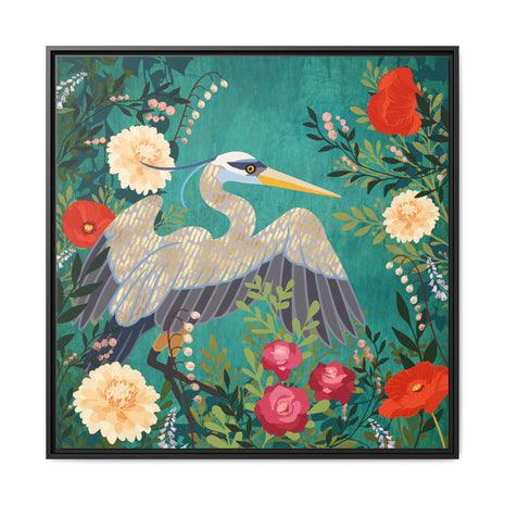 Bohemian Floral Heron - Matte Canvas, Framed (Multi-color)