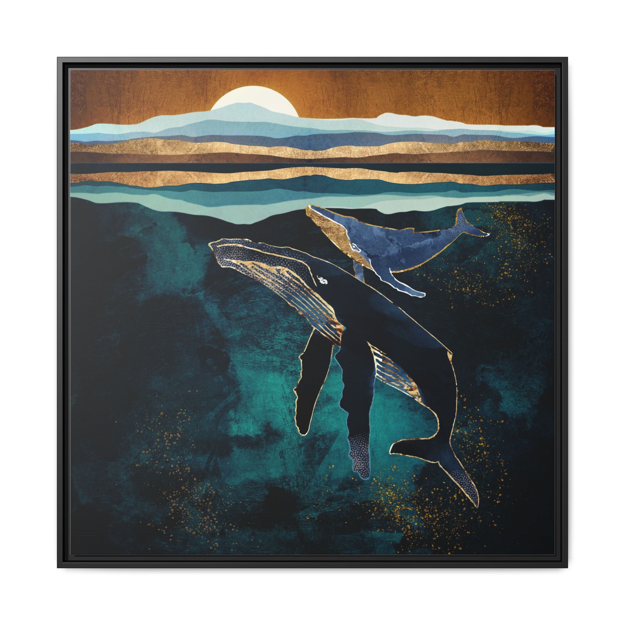 Moonlit Whales - Matte Canvas, Framed (Multi-color)