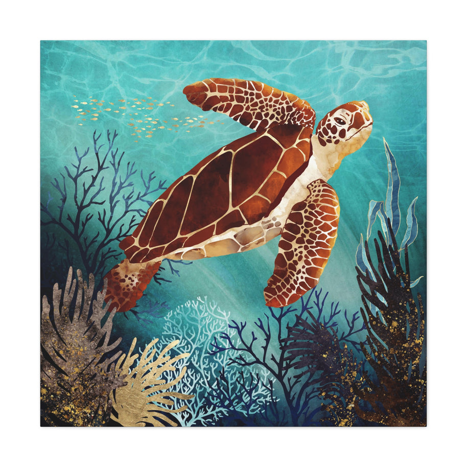 Metallic Sea Turtle Matte Canvas, Stretched, No Frame