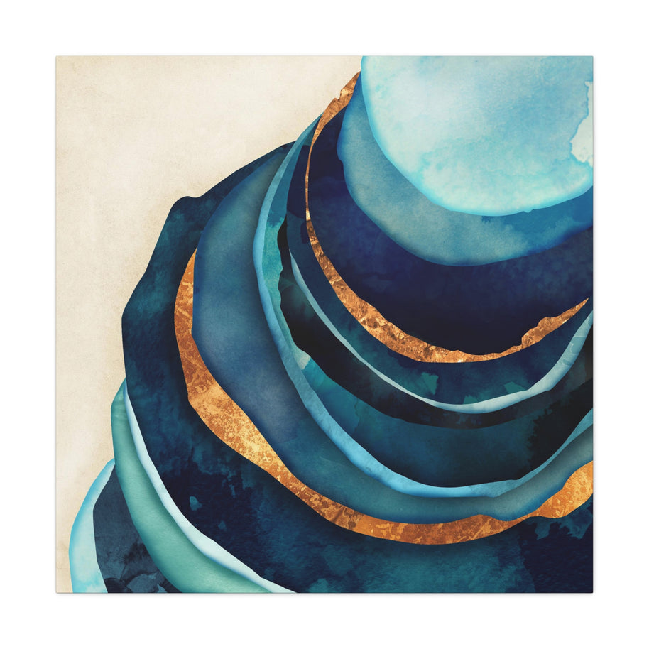 Abstract Blue and Gold Matte Canvas, Stretched, No Frame