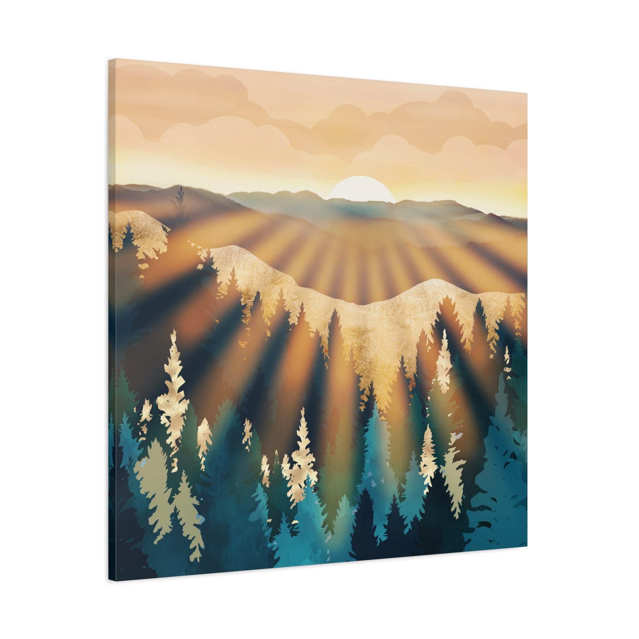 Blue Forest Sunrise Matte Canvas, Stretched, No Frame