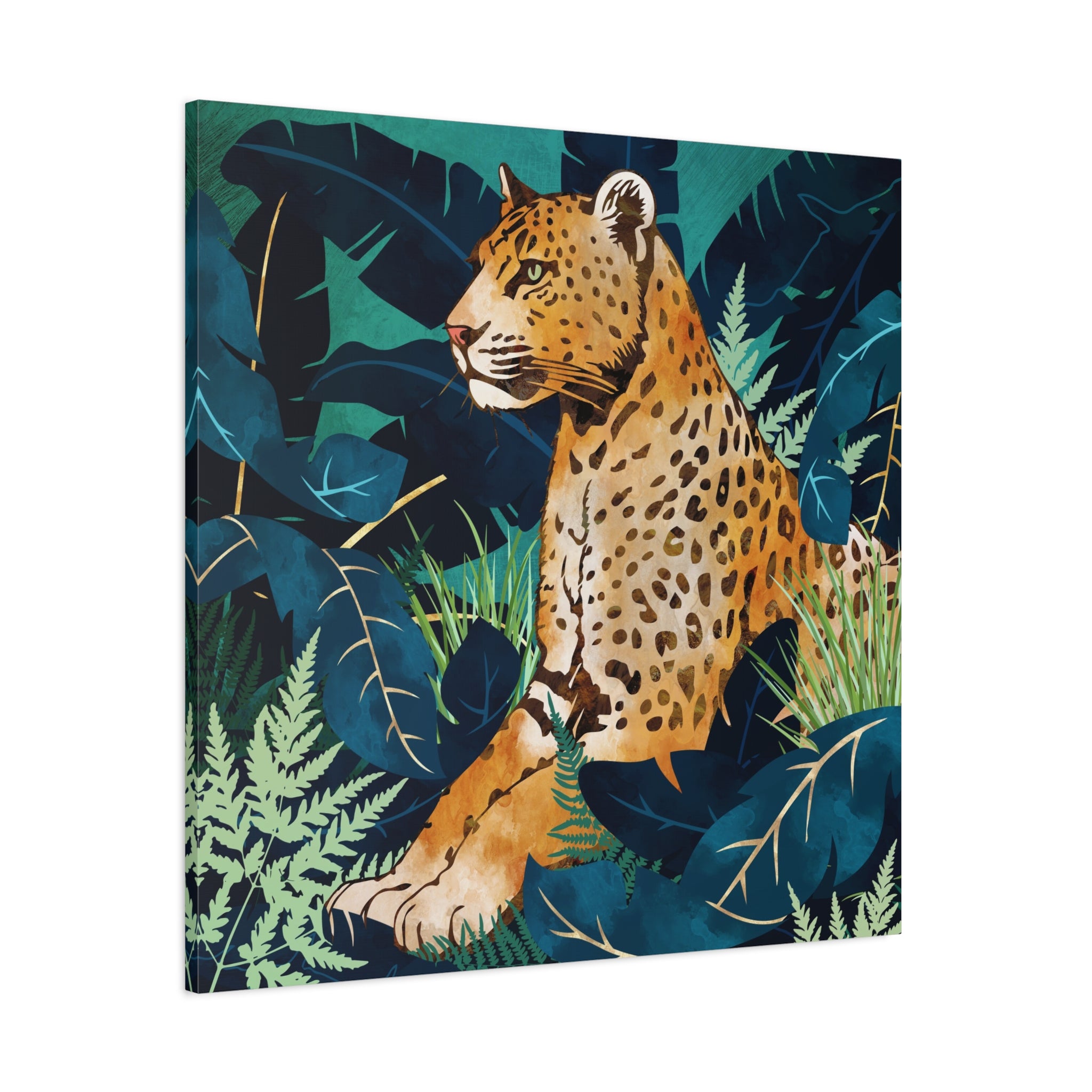 Leopard and Indigo Matte Canvas, Stretched, No Frame