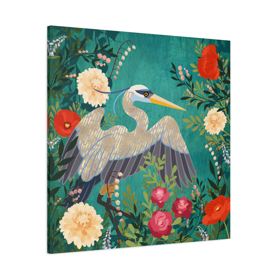 Bohemian Floral Heron Matte Canvas, Stretched, No Frame