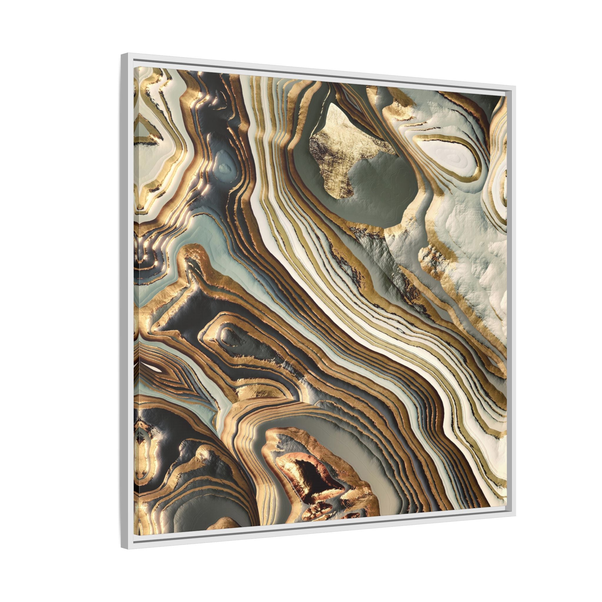 White Gold Agate Abstract - Matte Canvas, Framed (Multi-color)