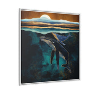 Moonlit Whales - Matte Canvas, Framed (Multi-color)