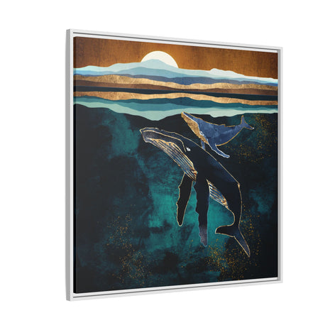 Moonlit Whales - Matte Canvas, Framed (Multi-color)