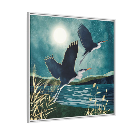Evening Heron - Matte Canvas, Framed (Multi-color)