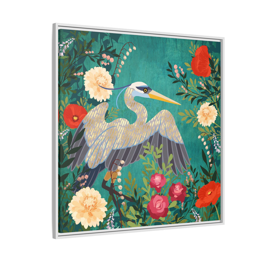 Bohemian Floral Heron - Matte Canvas, Framed (Multi-color)