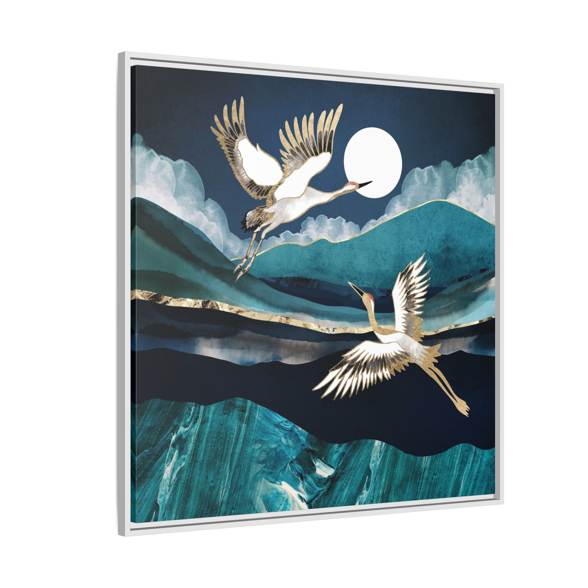 Midnight Cranes - Matte Canvas, Framed (Multi-color)