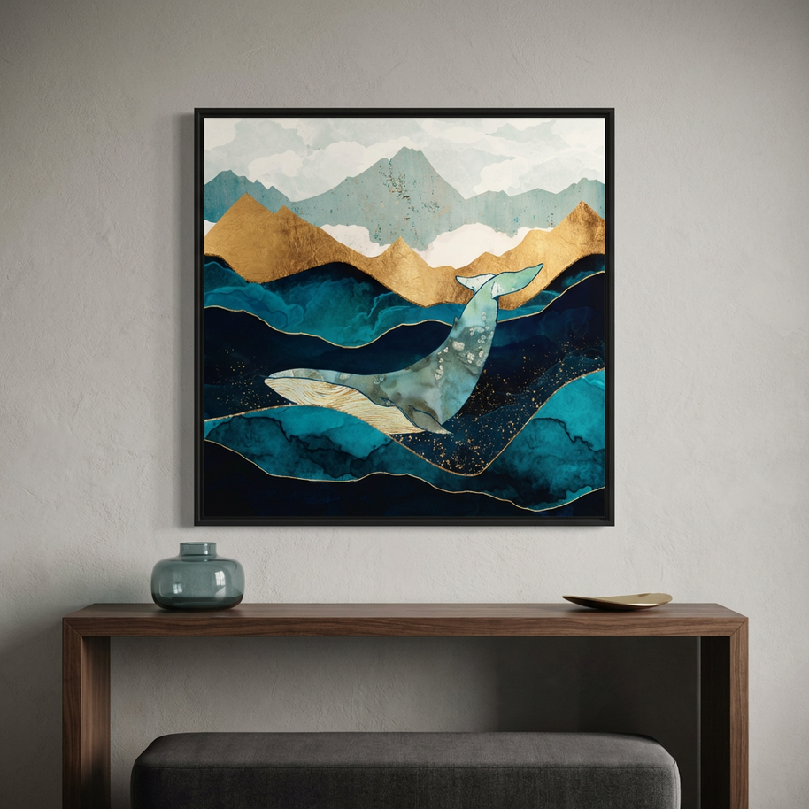 Blue Whale - Matte Canvas, Framed (Multi-color)