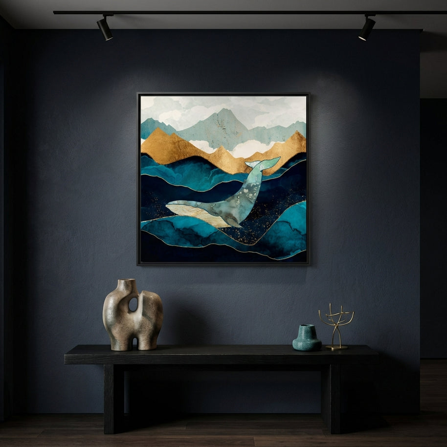 Blue Whale - Matte Canvas, Framed (Multi-color)