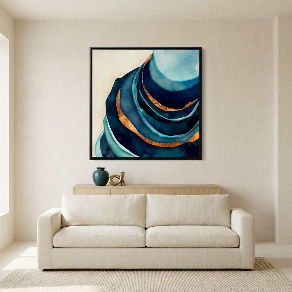Abstract Blue and Gold - Matte Canvas, Framed (Multi-color)