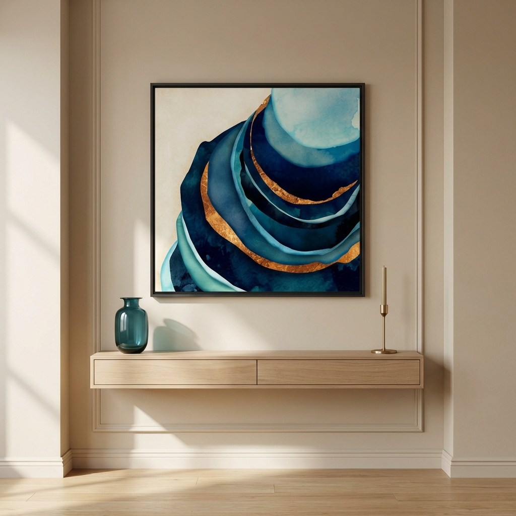 Abstract Blue and Gold - Matte Canvas, Framed (Multi-color)