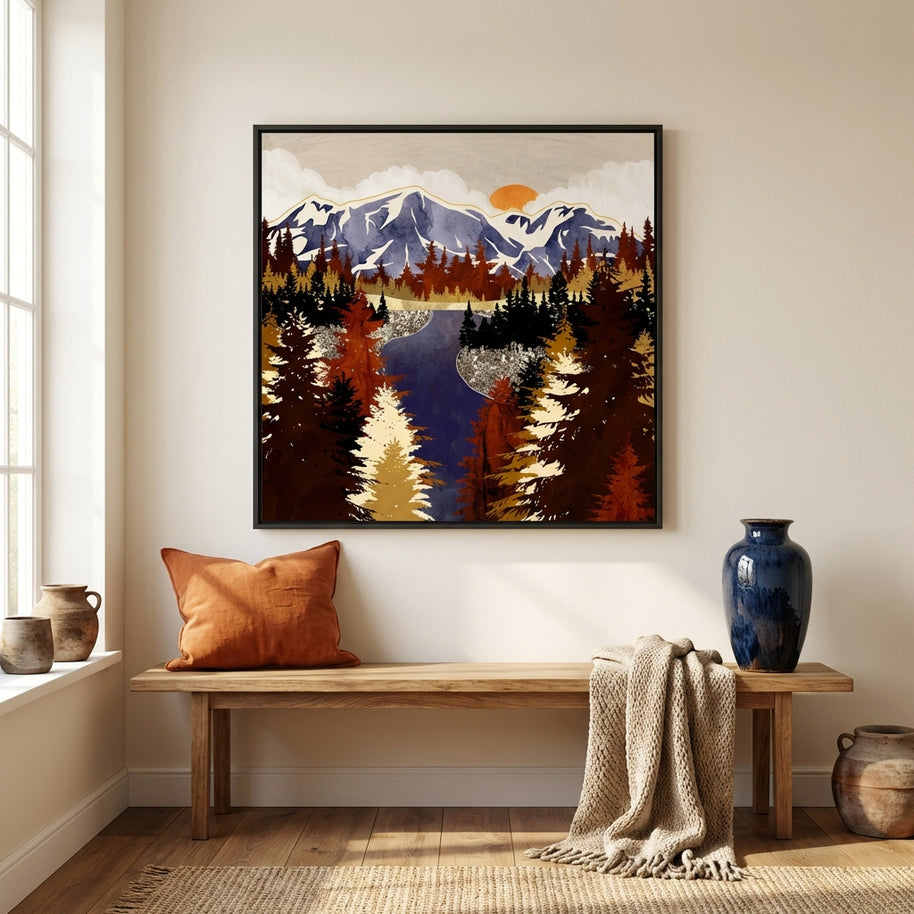 Autumn River - Matte Canvas, Framed (Multi-color)