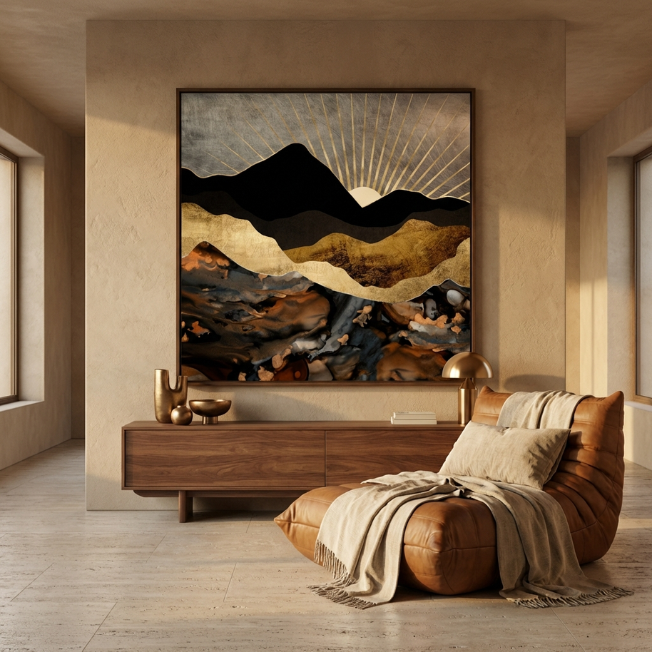 Copper and Gold Mountains - Matte Canvas, Framed (Multi-color)