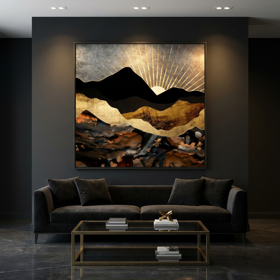 Copper and Gold Mountains - Matte Canvas, Framed (Multi-color)
