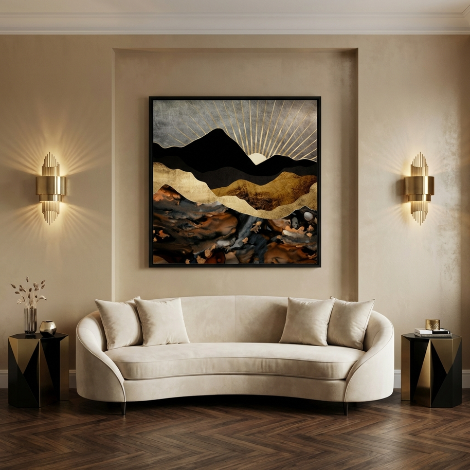 Copper and Gold Mountains - Matte Canvas, Framed (Multi-color)