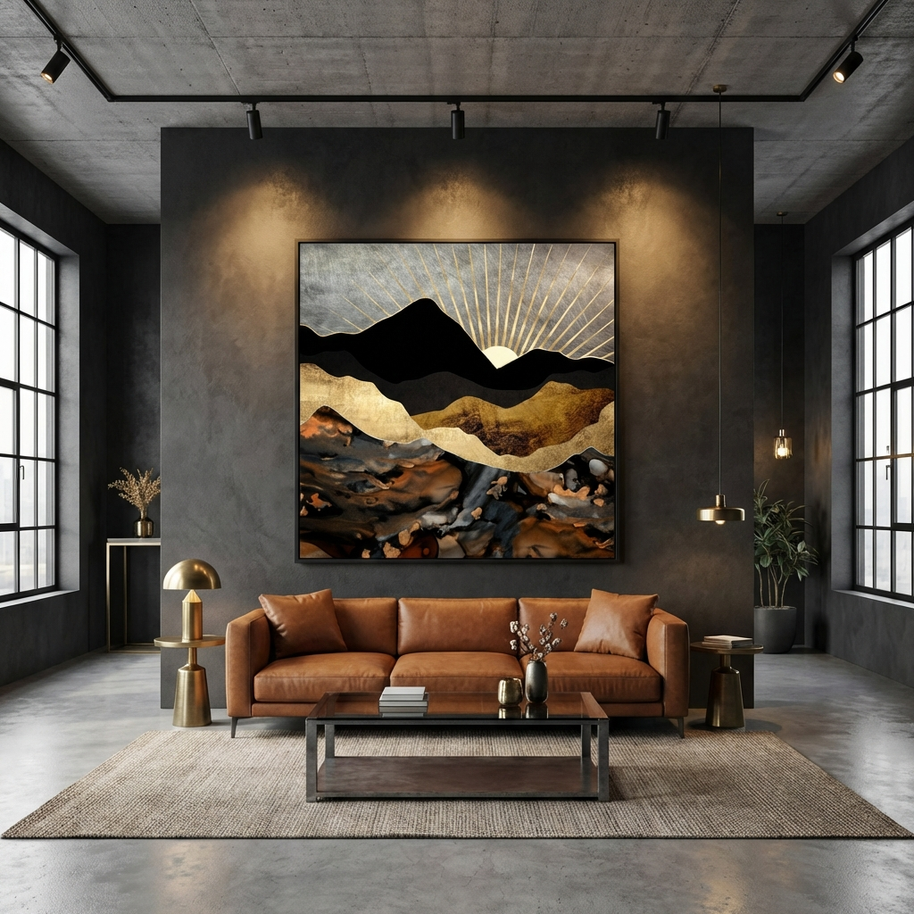 Copper and Gold Mountains - Matte Canvas, Framed (Multi-color)
