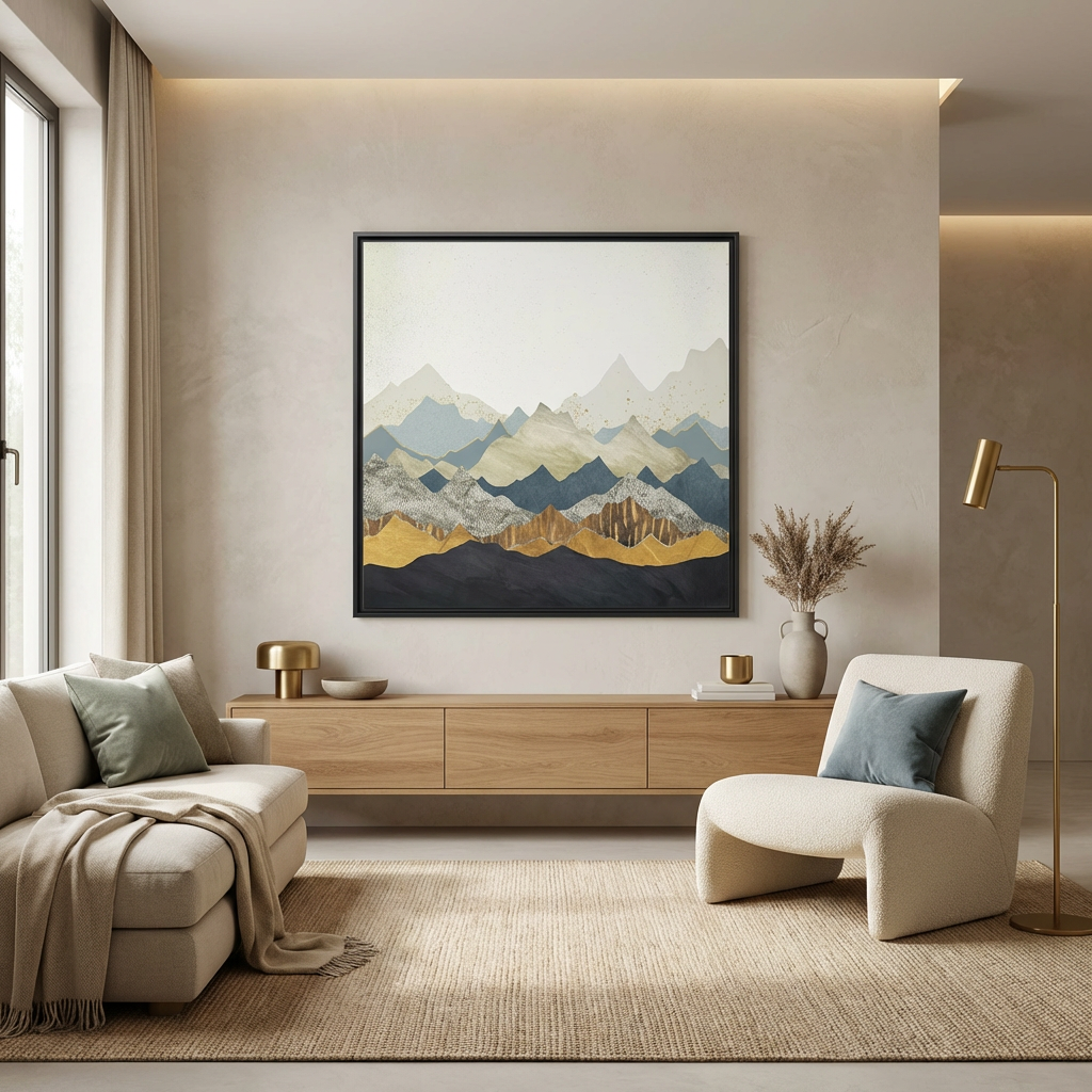 Distant Peaks - Matte Canvas, Framed (Multi-color)