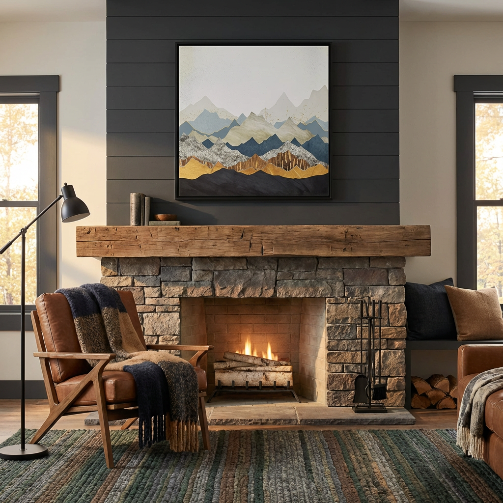 Distant Peaks - Matte Canvas, Framed (Multi-color)