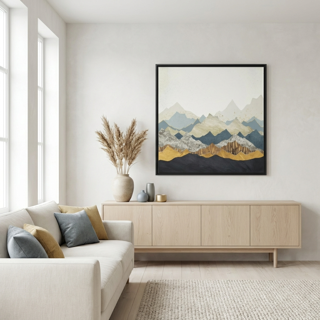 Distant Peaks - Matte Canvas, Framed (Multi-color)
