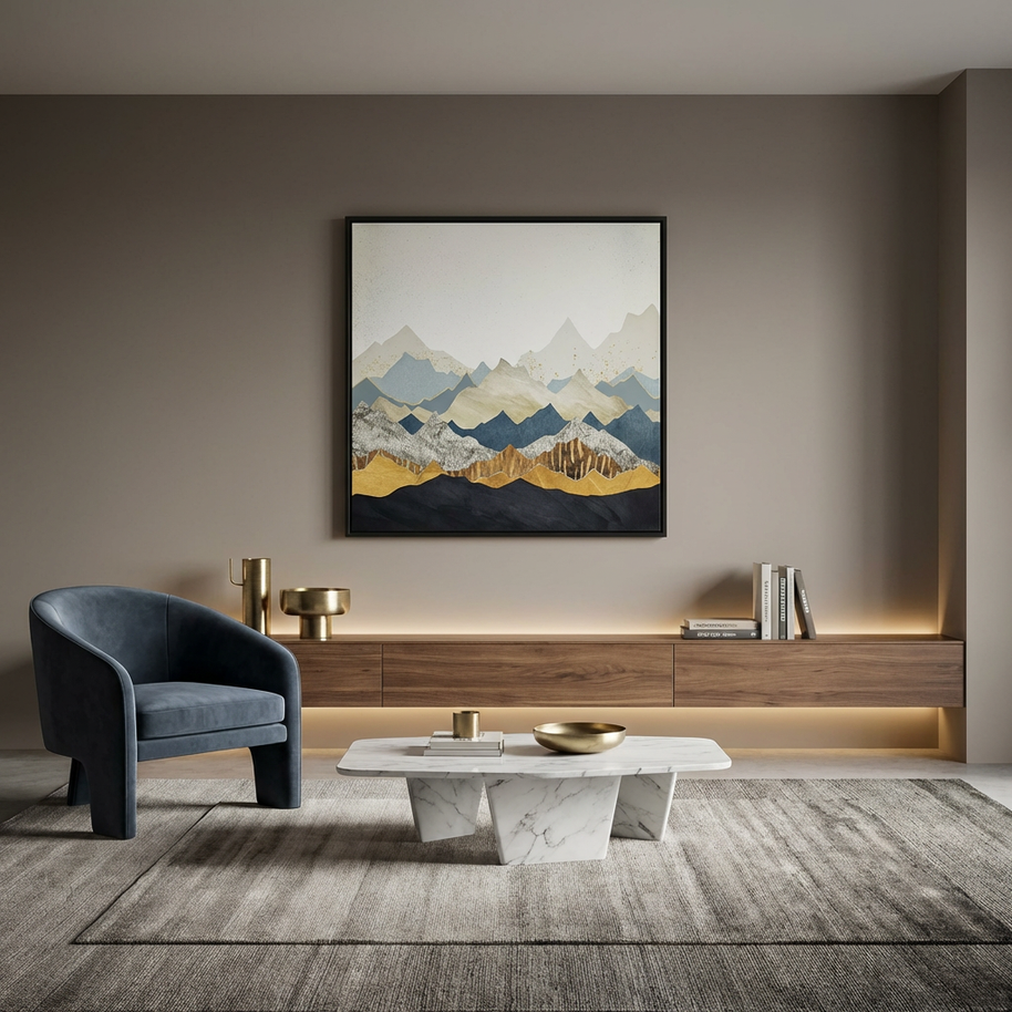 Distant Peaks - Matte Canvas, Framed (Multi-color)