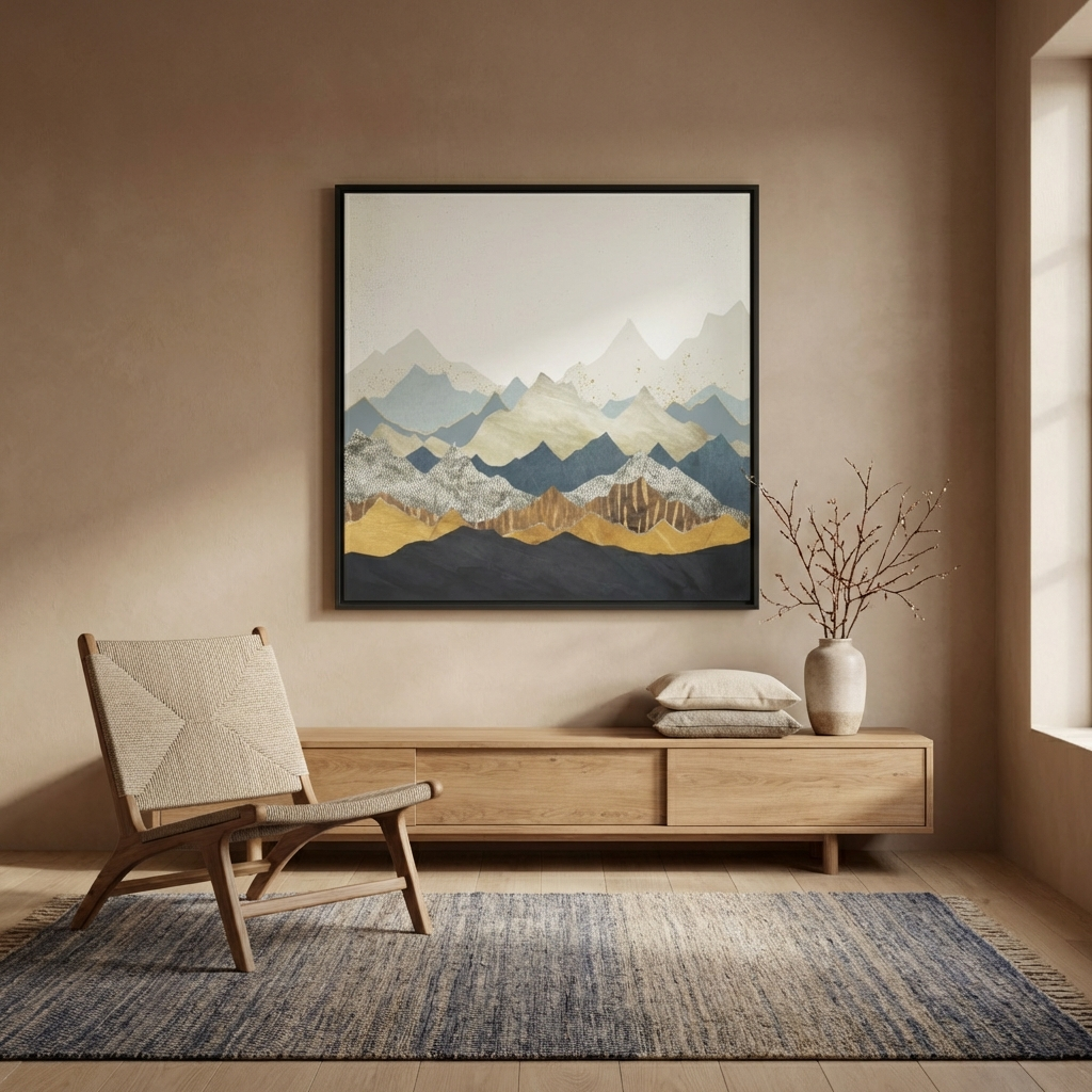 Distant Peaks - Matte Canvas, Framed (Multi-color)